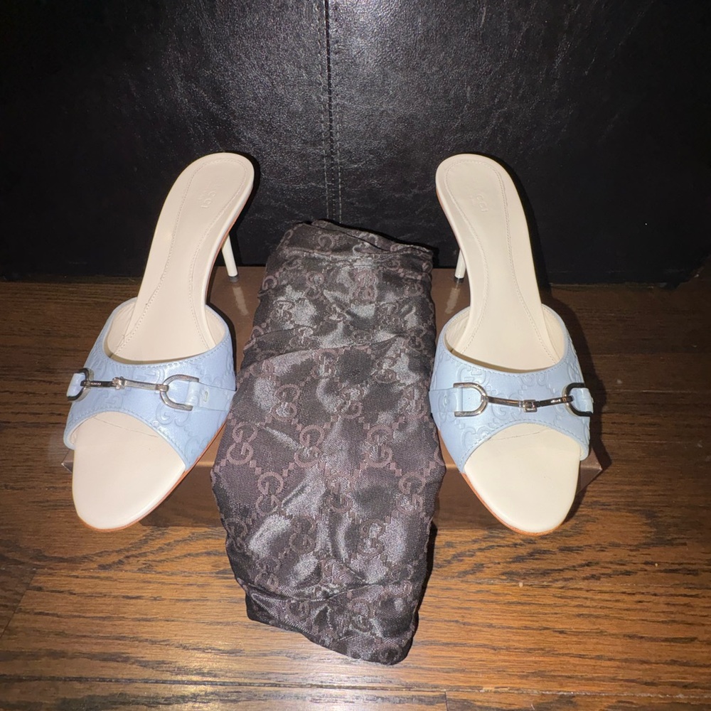 Gucci Light Blue Leather Horsebit Mules - Picture 8 of 8
